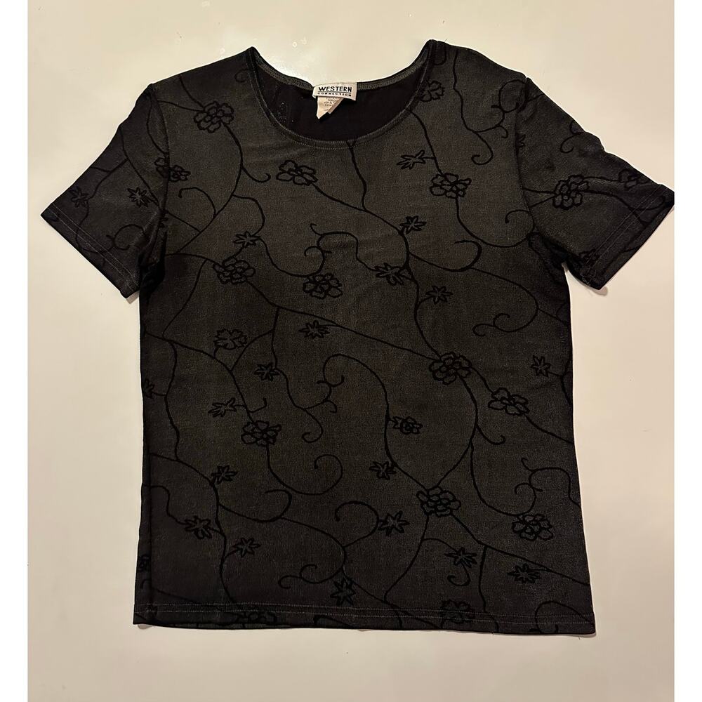 Western Collection Vintage Women's Large Top Black 80/90s short sleeve evening